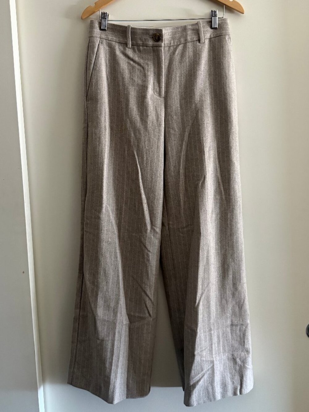 Ann Taylor Wool Neutral Classic Striped Wide Leg Trouser